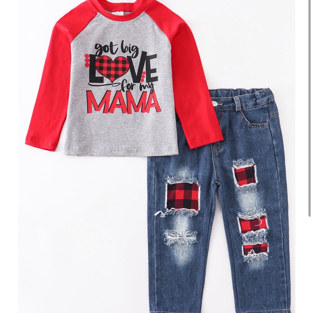 NWT- Girls size (12M) Grey love for my mama denim jean set